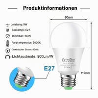 EXTRASTAR LED žiarovka E27 so súmrakovým senzorom, 9W teplá biela 3000K, automatické zapnutie/vypnutie, vonkajšie senzorové svietidlo do záhrady a na verandu, 2 ks 2