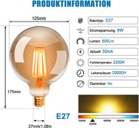 ExtraStar Edison G95 E27 LED filament izzó vintage stílusú - G125 3