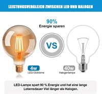 EXTRASTAR Edison Vintage LED Izzó E27 Foglalattal, 4W (40W Helyett), G95 95mm Átmérő, 2200K Meleg Fehér Fény, Borostyán Üveg, 3 Darabos Csom 4