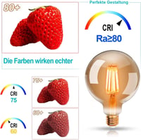 EXTRASTAR Edison Vintage LED Izzó E27 Foglalattal, 4W (40W Helyett), G95 95mm Átmérő, 2200K Meleg Fehér Fény, Borostyán Üveg, 3 Darabos Csom 7