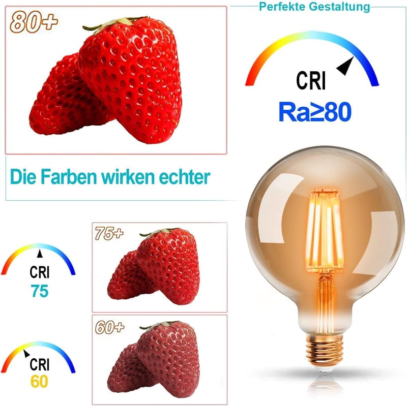 EXTRASTAR Edison Vintage LED Izzó E27 Foglalattal, 4W (40W Helyett), G95 95mm Átmérő, 2200K Meleg Fehér Fény, Borostyán Üveg, 3 Darabos Csom
