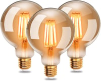 EXTRASTAR Edison Vintage LED Izzó E27 Foglalattal, 4W (40W Helyett), G95 95mm Átmérő, 2200K Meleg Fehér Fény, Borostyán Üveg, 3 Darabos Csom 1