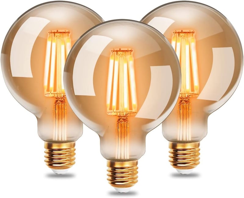 EXTRASTAR Edison Vintage LED Izzó E27 Foglalattal, 4W (40W Helyett), G95 95mm Átmérő, 2200K Meleg Fehér Fény, Borostyán Üveg, 3 Darabos Csom