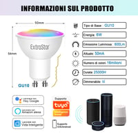 EXTRASTAR GU10 Inteligentná RGBW LED žiarovka 6W, stmievateľná, RGB a teplé biele svetlo, WiFi, kompatibilná s Alexa a Google Home, bez potreby hubu, 1 ks 2