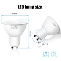 EXTRASTAR GU10 LED žiarovka, 8W (ekvivalent 54W), 6500K studená biela, nestmievateľná, balenie 5 ks 3