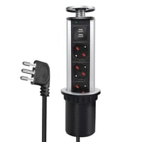 Výsuvná stolová zásuvková veža EXTRASTAR s 2 USB portmi a 3 talianskymi zásuvkami, s ochranou detí, vhodná na kuchynskú linku a do kancelárie 1