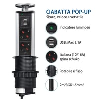 Výsuvná stolová zásuvková veža EXTRASTAR s 2 USB portmi a 3 talianskymi zásuvkami, s ochranou detí, vhodná na kuchynskú linku a do kancelárie 2