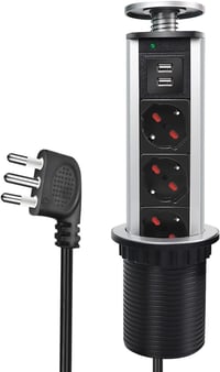 EXTRASTAR kihúzható asztali aljzat torony 2 USB és 3-as olasz konnektor tapelosztó konnektorvédővel konyhapulthoz irodába 1