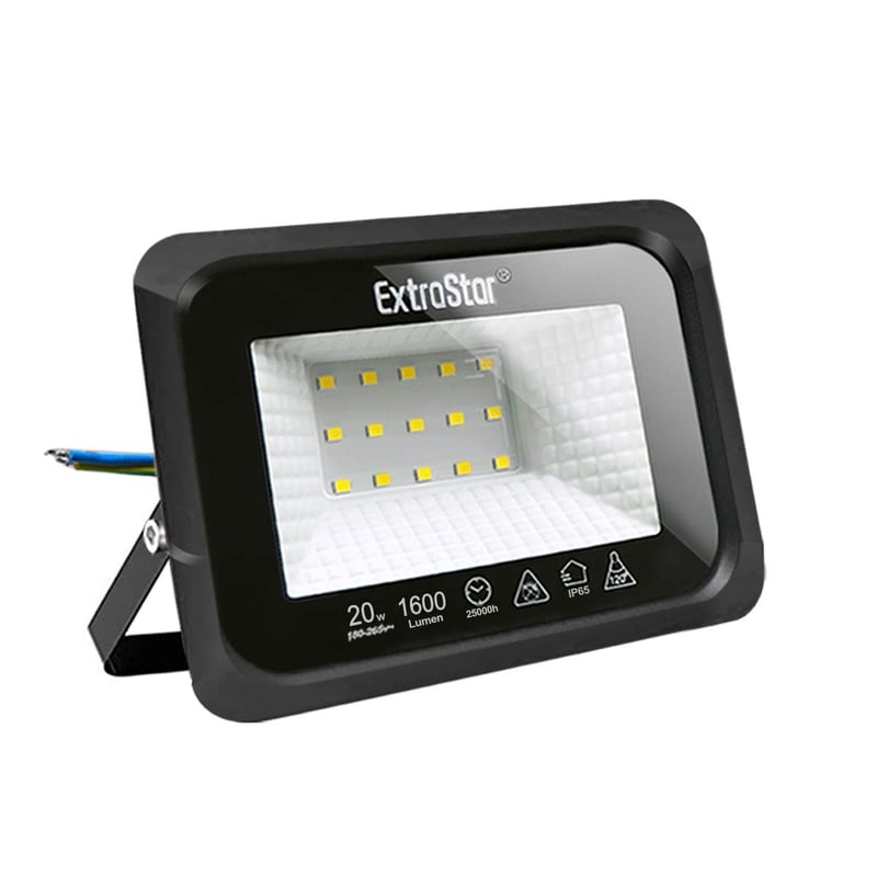 EXTRASTAR LED Reflektor 20W IP65 Vodootporna Vanjska Rasvjeta 1500LM Hladno Bijela 6500K Vrtna Rasvjeta za Dvorište i Garažu