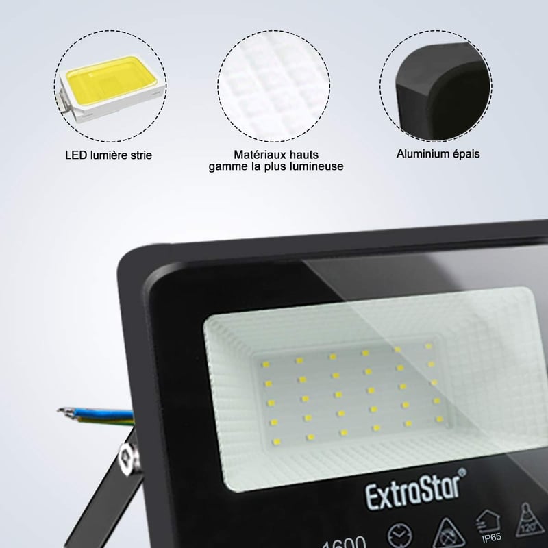 EXTRASTAR LED Reflektor 20W IP65 Vízálló Kültéri Világítás 1500LM Hideg Fehér 6500K Kerti Udvari Garázsvilágítás