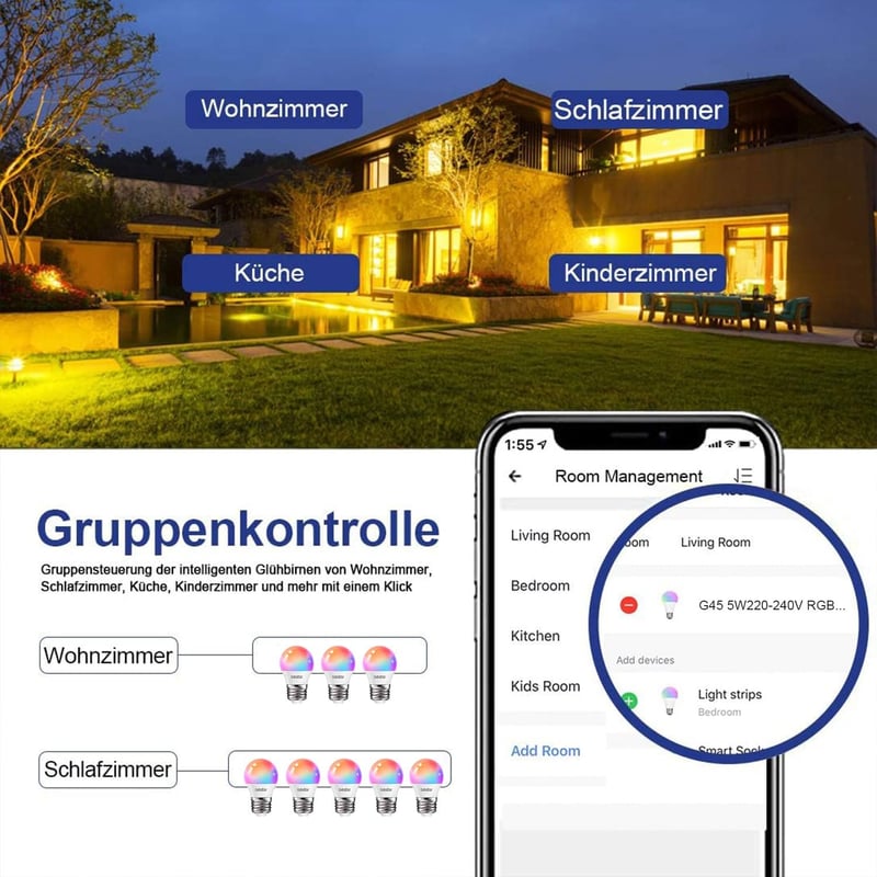 EXTRASTAR Okos LED Izzó E27 WiFi Szabályozható 16 Millió Szín RGB 4.9W Alexa Google Home Kompatibilis 2 Darab