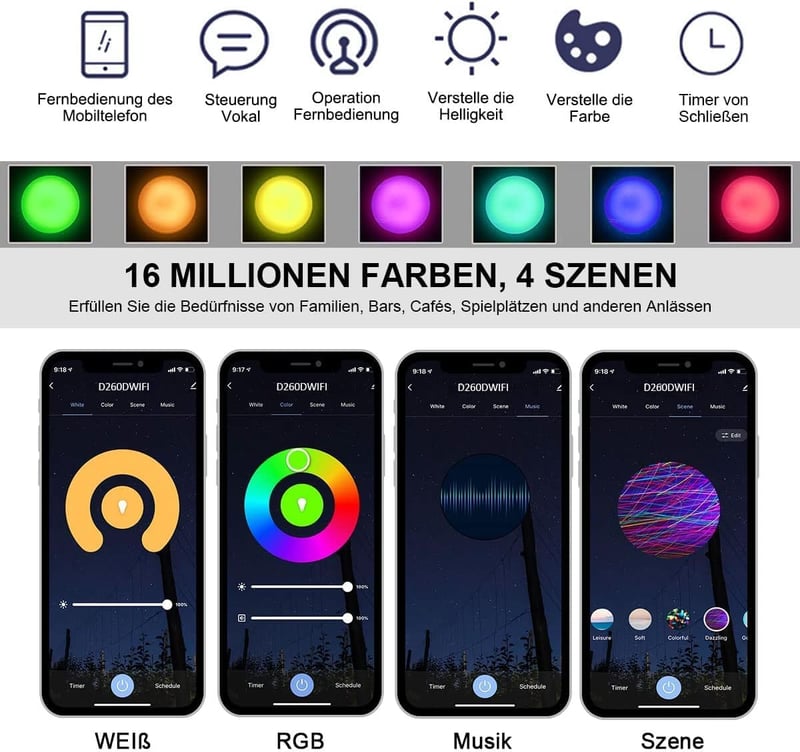 EXTRASTAR Smart LED Mennyezeti Lámpa WiFi Dimmer Alexa Google Home Kompatibilis