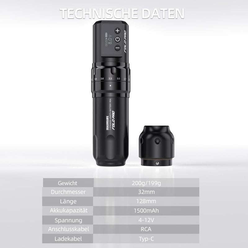 Extreme Tattoo Dragonhawk Fold Pro Wireless Tetoválógép 2db 1500mAh Akkumulátor