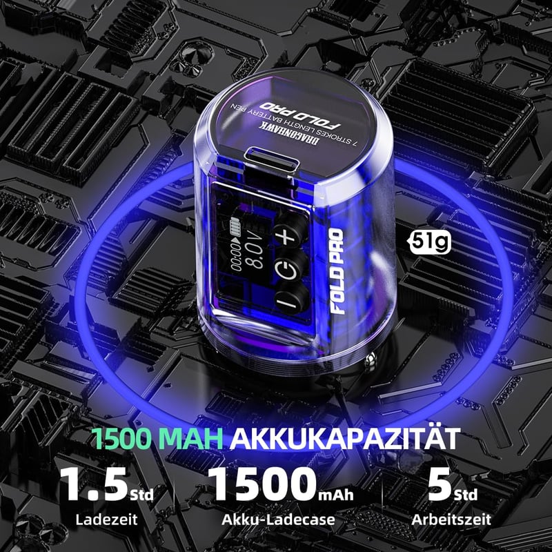 Extreme Tattoo Dragonhawk Fold Pro Wireless Tetoválógép 2db 1500mAh Akkumulátor