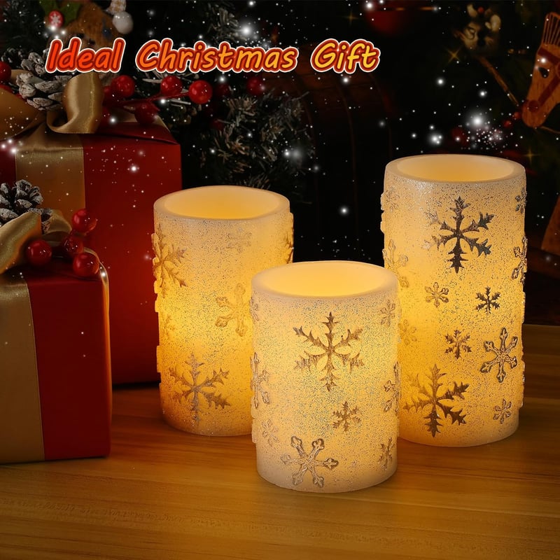 EXTSUD 3 darabos adventi dekoráció LED gyertyákkal, időzítővel, hópehelyes design