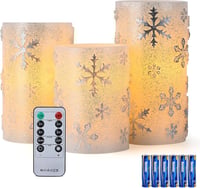 EXTSUD 3 darabos adventi dekoráció LED gyertyákkal, időzítővel, hópehelyes design 1