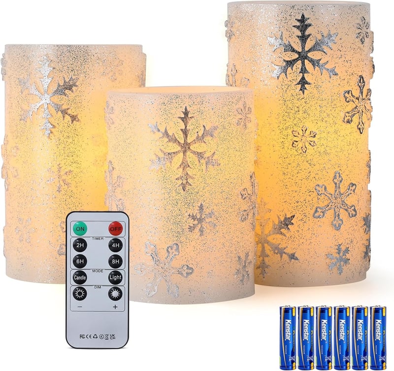 EXTSUD 3 darabos adventi dekoráció LED gyertyákkal, időzítővel, hópehelyes design