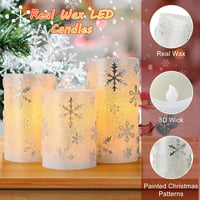EXTSUD 3 darabos adventi dekoráció LED gyertyákkal, időzítővel, hópehelyes design 4