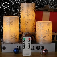 EXTSUD 3 darabos adventi dekoráció LED gyertyákkal, időzítővel, hópehelyes design 3
