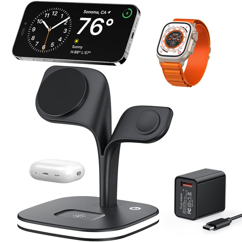 Nabíjacia stanica EXW 5 v 1 pre Apple, pre iPhone série 16/15/14/13/12, skladacia nabíjačka pre Apple Watch, čierna