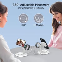 Stație de încărcare inductivă 3 în 1 EXW MagSafe cu lampă, alb - Încărcător wireless rapid pentru iPhone 17 16 15 14 13 12 Pro Max, Apple Watch, AirPods 4