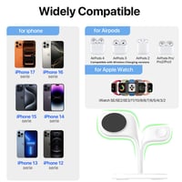 Stație de încărcare inductivă 3 în 1 EXW MagSafe cu lampă, alb - Încărcător wireless rapid pentru iPhone 17 16 15 14 13 12 Pro Max, Apple Watch, AirPods 2