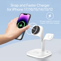 Stație de încărcare inductivă 3 în 1 EXW MagSafe cu lampă, alb - Încărcător wireless rapid pentru iPhone 17 16 15 14 13 12 Pro Max, Apple Watch, AirPods 3