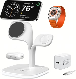 EXW MagSafe 3-u-1 stanica za bežično punjenje sa svjetiljkom, bijela - Brzi bežični punjač za iPhone 17 16 15 14 13 12 Pro Max, Apple Watch i AirPods