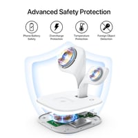 Stație de încărcare inductivă 3 în 1 EXW MagSafe cu lampă, alb - Încărcător wireless rapid pentru iPhone 17 16 15 14 13 12 Pro Max, Apple Watch, AirPods 5