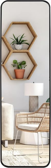 EXYGLO 120x35 cm Fekete Falitükör Alumínium Kerettel - Teljes Alakos Tükör Hálószobába, Nappaliba, Előszobába, Törésálló Üveggel 1