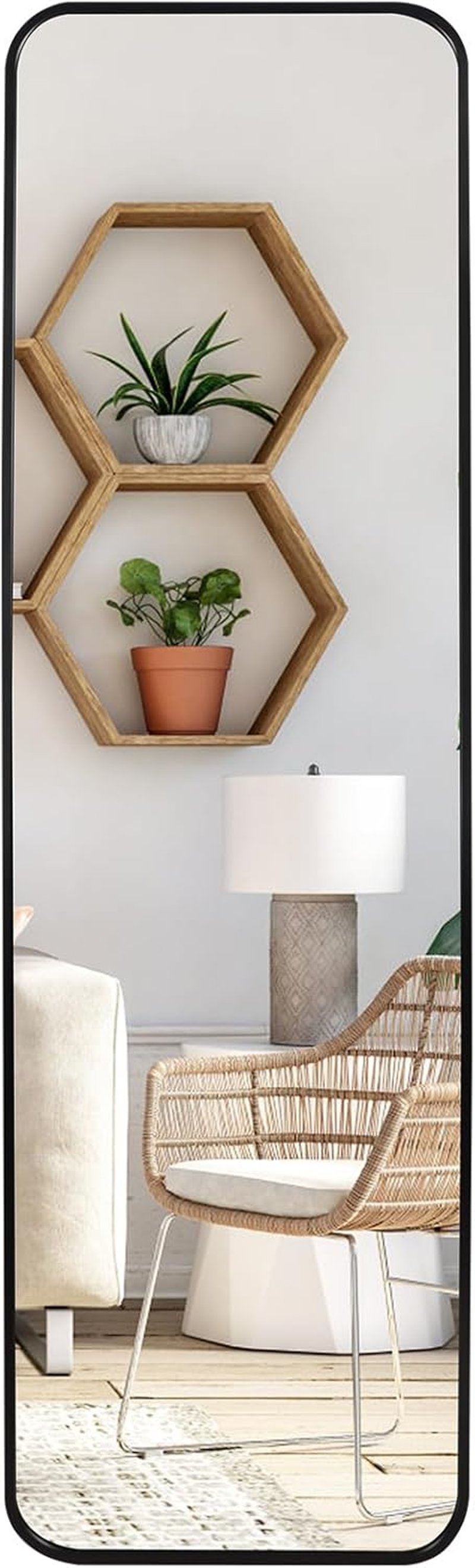 EXYGLO 120x35 cm Fekete Falitükör Alumínium Kerettel - Teljes Alakos Tükör Hálószobába, Nappaliba, Előszobába, Törésálló Üveggel