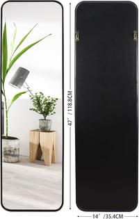 EXYGLO 120x35 cm Fekete Falitükör Alumínium Kerettel - Teljes Alakos Tükör Hálószobába, Nappaliba, Előszobába, Törésálló Üveggel 2