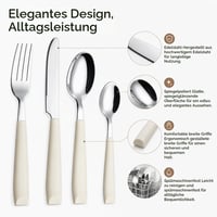 Set de tacâmuri Exzact din 16 piese, din oțel inoxidabil, cu mâner lat, pentru 4 persoane, culoarea crem 4