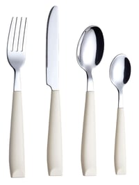 Set de tacâmuri Exzact din 16 piese, din oțel inoxidabil, cu mâner lat, pentru 4 persoane, culoarea crem 1