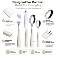 Set de tacâmuri Exzact din 16 piese, din oțel inoxidabil, cu mâner lat, pentru 4 persoane, culoarea crem 6