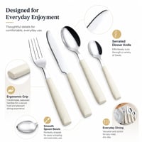 Set de tacâmuri Exzact din 16 piese, din oțel inoxidabil, cu mâner lat, pentru 4 persoane, culoarea crem 5