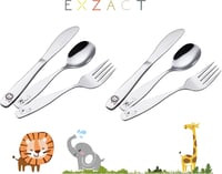 Exzact gyermek evőeszköz szett 6 db rozsdamentes acél 18/10 Safari zsiráf elefánt oroszlán 2 villa 2 gyerek kés 2 kanál kicsiknek 3