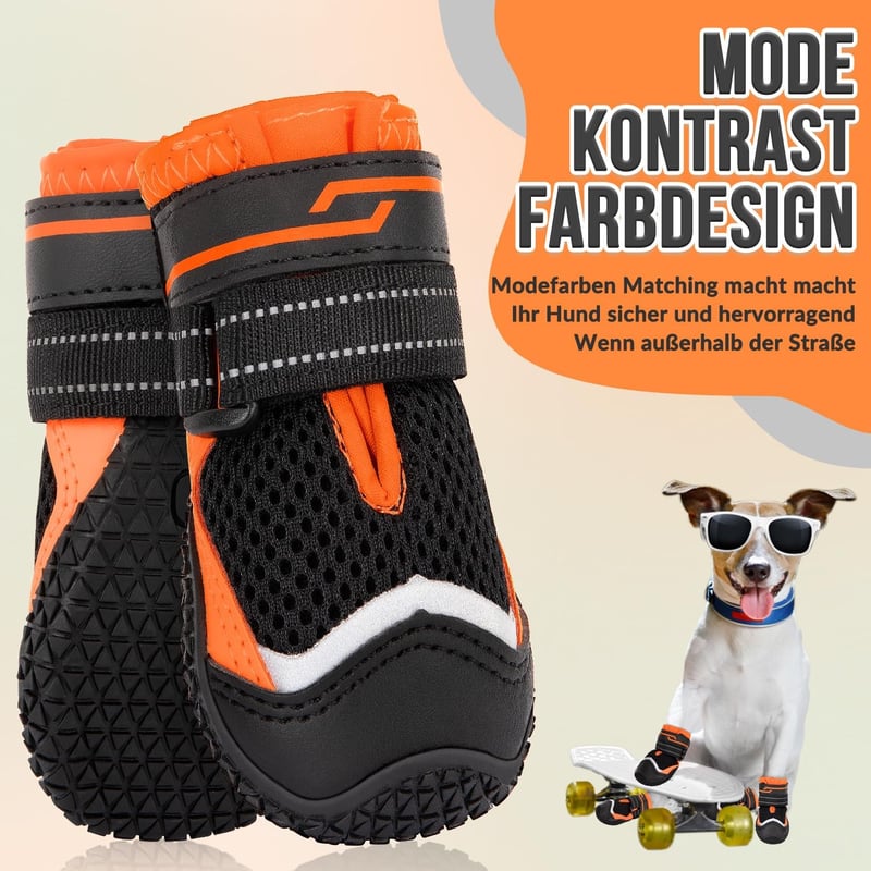 Eyein Kutyacipő 2 Pár Légáteresztő Talpvédelem Csúszásmentes Reflexes Velcro Narancssárga