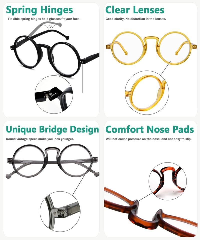 Eyekepper 4 db Nagyméretű Kerek Olvasószemüveg +2.25 Rugós Zsanérral Unisex