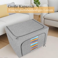 Eyeleaf kutija za pohranu 100L, set od 2 komada, lanena s metalnim okvirom, sklopiva, s prozirnim prozorčićem, patentnim zatvaračem i ručkama, za odjeću i posteljinu 4