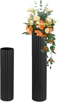 EylKoi 2 db fekete fém álló hengeres padlóváza méhsejt mintával modern sarok dekor H:55+70 cm nappali irodába 1