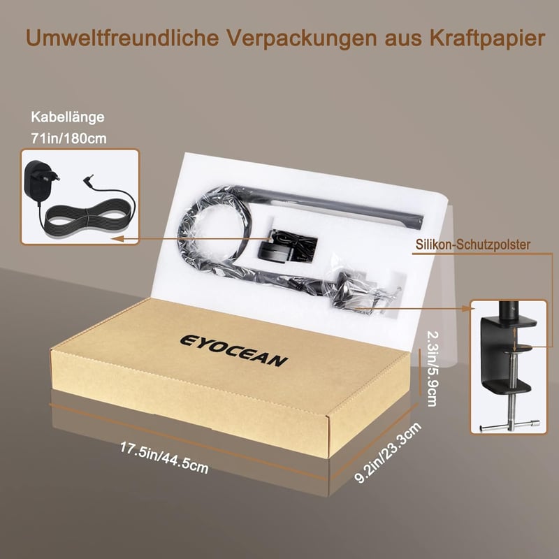 EYOCEAN LED Asztali Lámpa Csiptetős Szemmegóvó Dimmer Időzítő Fekete