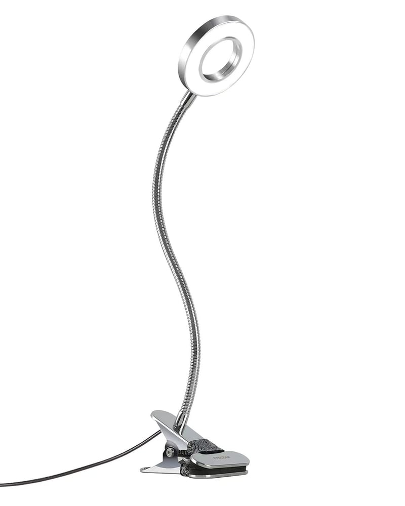 EYOCEAN LED štipcová lampa na čítanie, 3 režimy, 10 úrovní jasu - strieborná