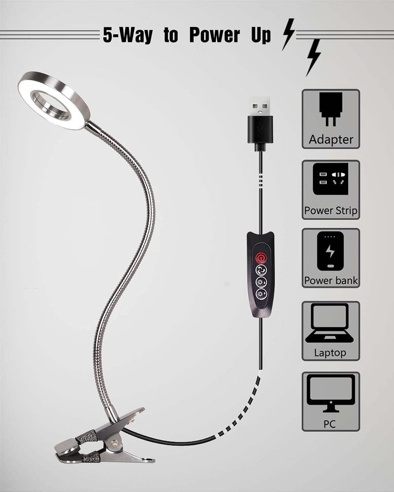 EYOCEAN LED Csiptetős Olvasólámpa Flexibilis Nyakkal, 3 Mód 10 Fokozat Fényerő