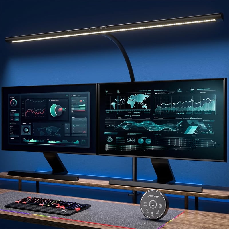 EYOCEAN LED Íróasztali Lámpa Gesztus- és Távirányítással - 24W 80cm Csíptethető Monitovilágítás, Állítható Fényerő, Szemkímélő Munkalámpa Ir