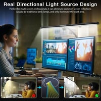 EYOCEAN LED Íróasztali Lámpa Gesztus- és Távirányítással - 24W 80cm Csíptethető Monitovilágítás, Állítható Fényerő, Szemkímélő Munkalámpa Ir 3
