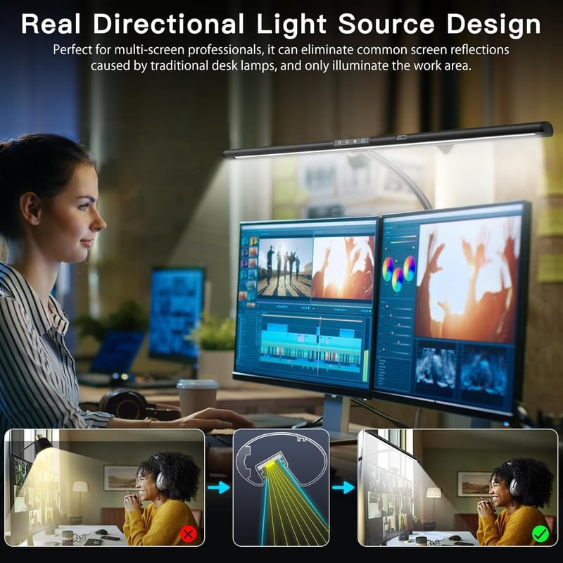 EYOCEAN LED Íróasztali Lámpa Gesztus- és Távirányítással - 24W 80cm Csíptethető Monitovilágítás, Állítható Fényerő, Szemkímélő Munkalámpa Ir