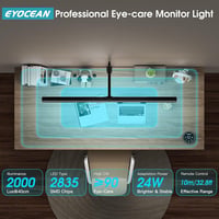 EYOCEAN LED Íróasztali Lámpa Gesztus- és Távirányítással - 24W 80cm Csíptethető Monitovilágítás, Állítható Fényerő, Szemkímélő Munkalámpa Ir 8