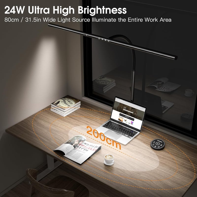 EYOCEAN LED Íróasztali Lámpa Gesztus- és Távirányítással - 24W 80cm Csíptethető Monitovilágítás, Állítható Fényerő, Szemkímélő Munkalámpa Ir