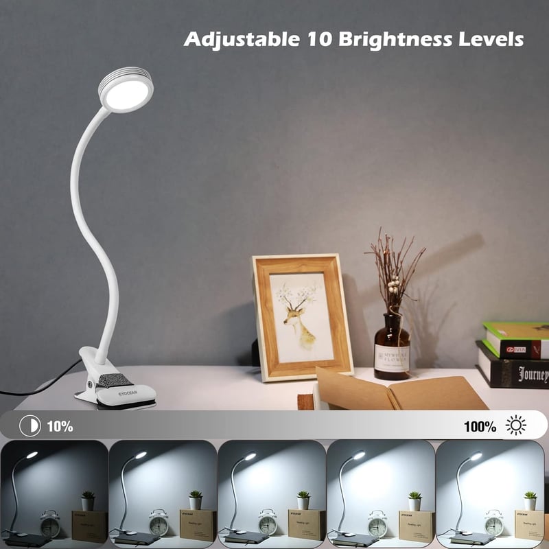 EYOCEAN LED Olvasólámpa Klippes Asztali Lámpa 3 Szín 9 Fényerő USB Kábellel